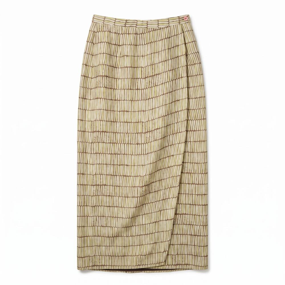 Ann Taylor 100% Silk Chartreuse Brown Abstract Print Pencil Skirt | Size 4